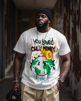 Big & Tall Men's Street Fashion Alphabet Earth Graffiti Print Round Neck Short Sleeve T-Shirt